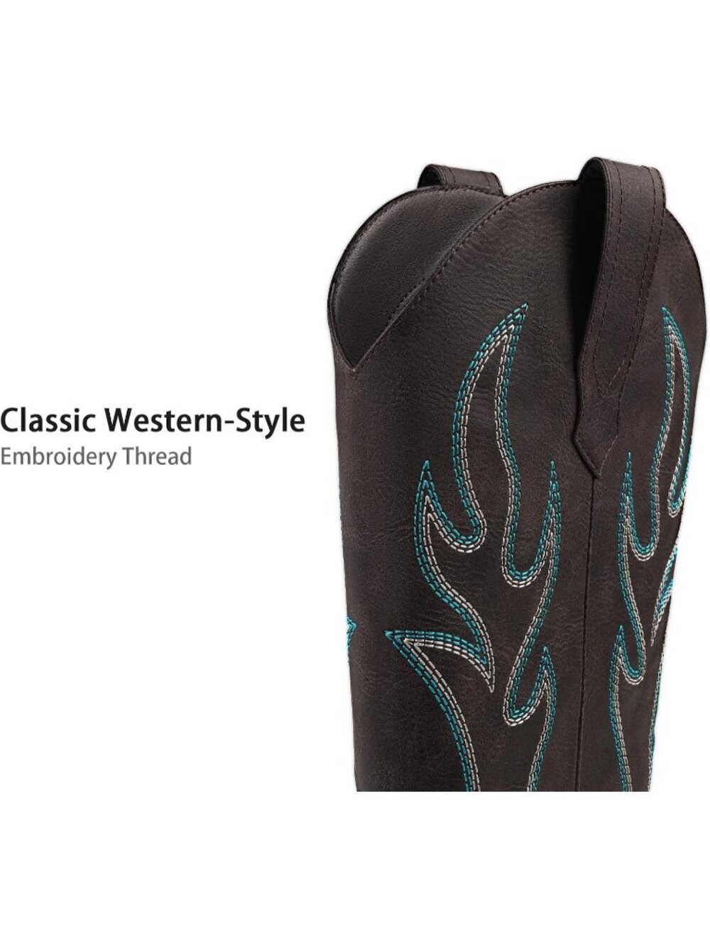 Women Dark Brown Mid Calf Cowgirl Boots with Embroidered Pointed Toe Chunky Heel - Picture 4 of 7